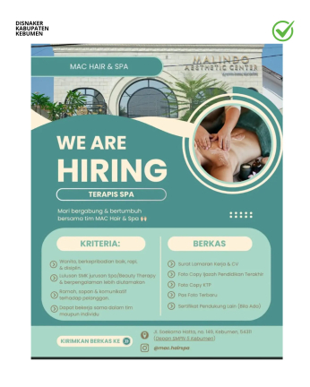 Lowongan Kerja MAC Hair & Spa (Terapis Spa)