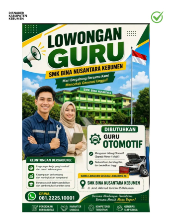 Lowongan Kerja SMK SMK Bina Nusantara Kebumen (Guru Otomotif)