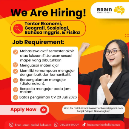 Lowongan Kerja Brain Smart Bimbel (Tentor)