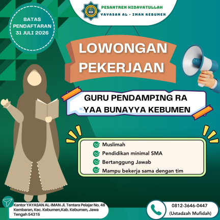 Lowongan Kerja YAA Bunayya Kebumen (Guru Pendamping RA)
