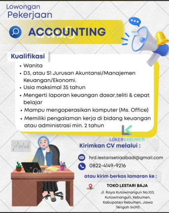 Lowongan Kerja Toko Lestari Baja Kebumen (Accounting)