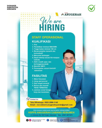 Lowongan Kerja KSPPS Anugerah Cabang Kebumen (Staff Operasional)