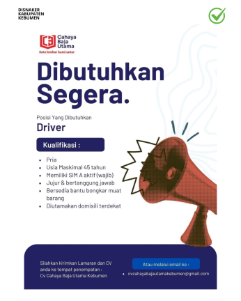 Lowongan Kerja Cahaya Baja Utama (Driver)