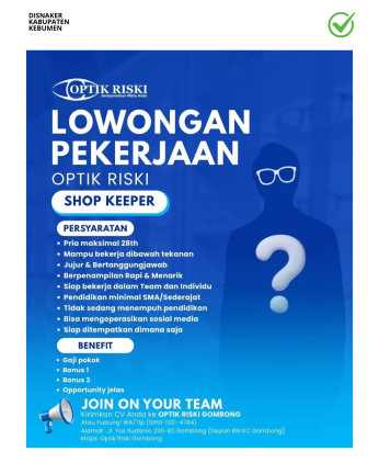 Lowongan Kerja Optik Riski Gombong (Shop Keeper)