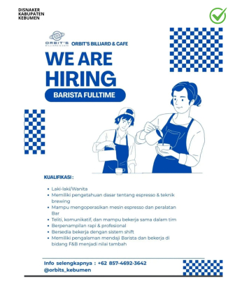 Lowongan Kerja Orbit's Billiards & Cafe Kebumen (Barista Fulltime)