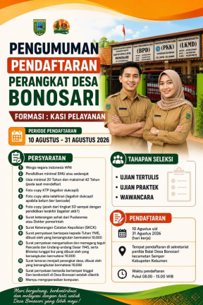 Pendaftaran Perangkat Desa Bonosari Kecamatan Sempor (Kasi Pelayanan)