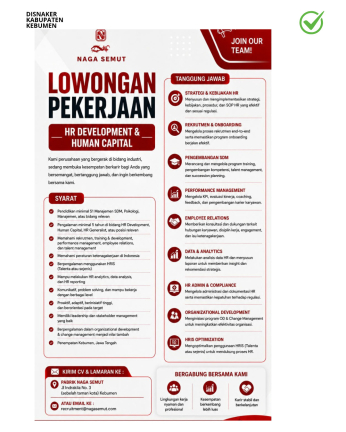 Lowongan Kerja Naga Semut Kebumen (HR Development & Human Capital)