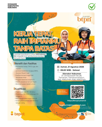 Lowongan Kerja BTPN Syariah Penempatan Kebumen: Posisi Community Officer