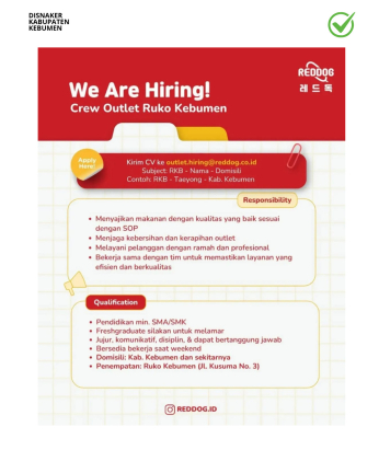 Lowongan Kerja Reddog.id (Crew Outlet Ruko Kebumen)