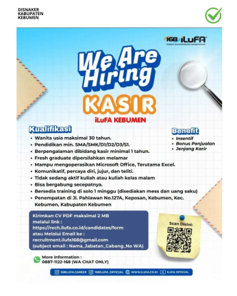 Lowongan Kerja ILUFA Kebumen (Kasir)