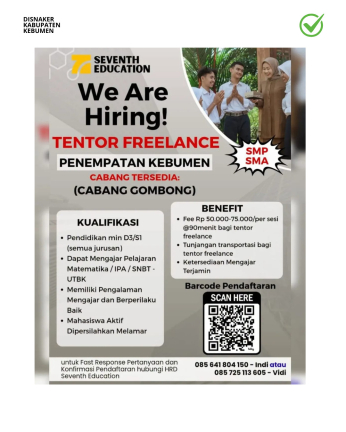 Lowongan Kerja Seventh Education (Cabang Gombong) - Tentor Freelance