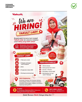 Lowongan Kerja Yakult Kebumen Posisi Yakult Lady Penempatan Wilayah Sruweng