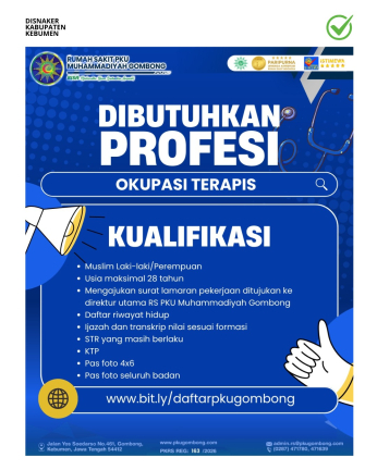 Lowongan Kerja RS PKU Muhammadiyah Gombong: Posisi Okupasi Terapis
