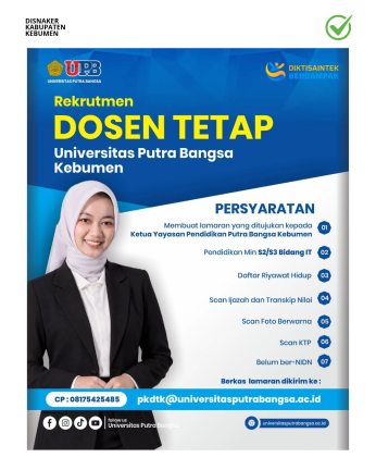 Lowongan Kerja Universitas Putra Bangsa (Dosen Tetap Bidang IT)