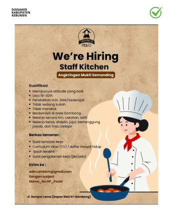 Lowongan Kerja Angkringan Mukti Semanding Gombong (Staff Kitchen)
