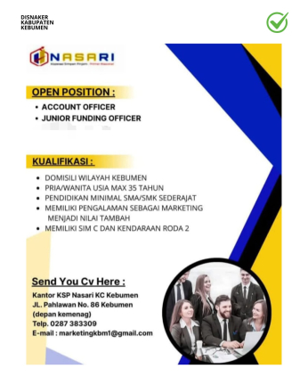 Lowongan Kerja KSP Nasari Kebumen (Account Officer & Junior Funding Officer)