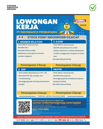 Lowongan Kerja PT Indomarco Prismatama (Stock Point Indogrosir Cilacap Terbuka untuk Lulusan Baru)