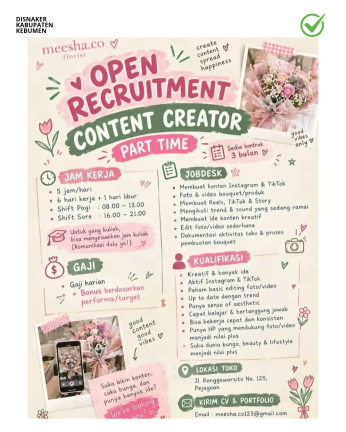 Lowongan Kerja Meesha.co Florist - Content Creator (Part Time)