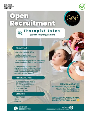 Lowongan Kerja Gea Beauty Center Prembun (Therapist Salon Berpengalaman)