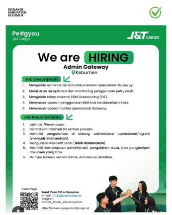 Lowongan Kerja J&T Cargo Rekrutmen Admin Gateway