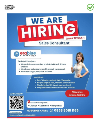 Lowongan Kerja Erablue Electronics Rekrutmen Sales Consultant Penempatan Kebumen, Cilacap, & Banyumas