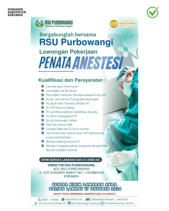 Lowongan Kerja RSU Purbowangi Kebumen (Penata Anestesi)