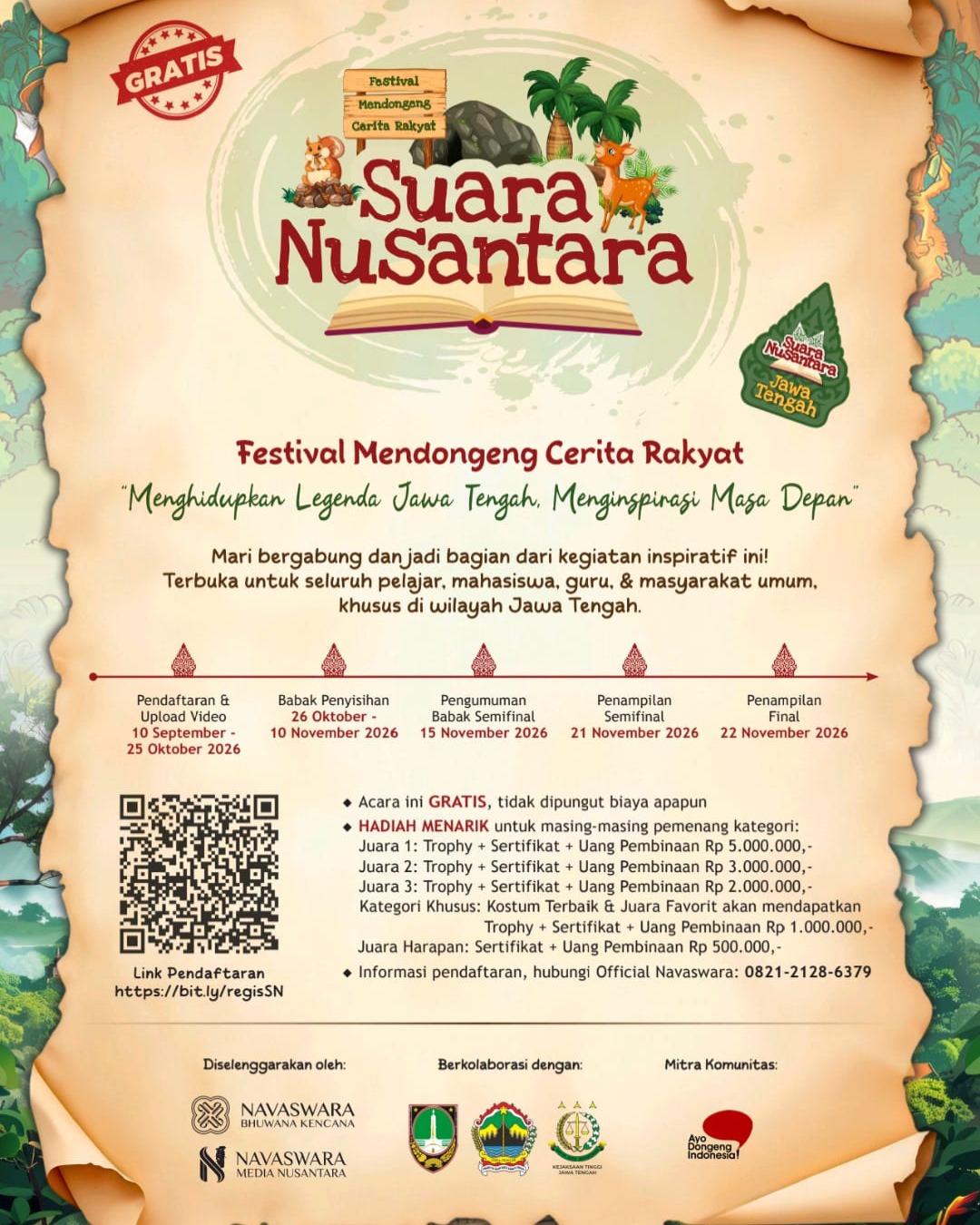 Lestarikan Budaya Lokal, Festival Mendongeng Cerita Rakyat "Suara Nusantara" Jawa Tengah