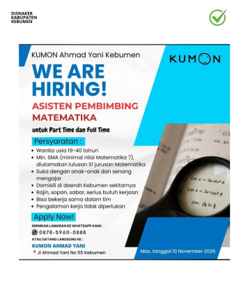 Lowongan Kerja Asisten Pembimbing Matematika di Kumon
