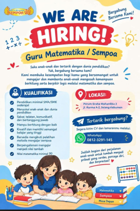 Lowongan Kerja Guru Matematika / Sempoa di Kebumen
