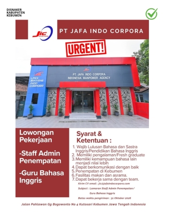 Lowongan Kerja PT Jafa Indo Corpora Kebumen